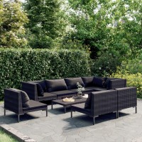 vidaXL 9 Piece Patio Lounge Set with Cushions Poly Rattan Dark Gray