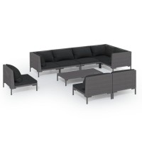 vidaXL 9 Piece Patio Lounge Set with Cushions Poly Rattan Dark Gray