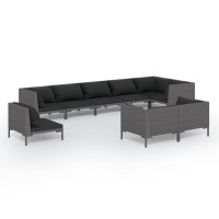 vidaXL 9 Piece Patio Lounge Set with Cushions Round Rattan Dark Gray