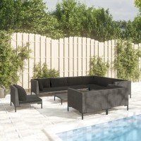 vidaXL 10 Piece Patio Lounge Set with Cushions Poly Rattan Dark Gray