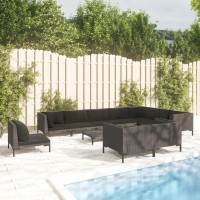 vidaXL 11 Piece Patio Lounge Set with Cushions Poly Rattan Dark Gray