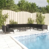 vidaXL 11 Piece Patio Lounge Set with Cushions Poly Rattan Dark Gray