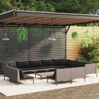 vidaXL 13 Piece Patio Lounge Set with Cushions Poly Rattan Dark Gray