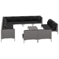 vidaXL 13 Piece Patio Lounge Set with Cushions Poly Rattan Dark Gray