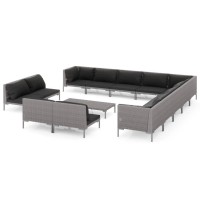 vidaXL 14 Piece Patio Lounge Set with Cushions Poly Rattan Dark Gray