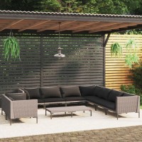 vidaXL 10 Piece Patio Lounge Set with Cushions Poly Rattan Dark Gray