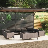 vidaXL 12 Piece Patio Lounge Set with Cushions Poly Rattan Dark Gray