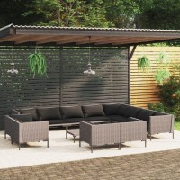 vidaXL 13 Piece Patio Lounge Set with Cushions Poly Rattan Dark Gray