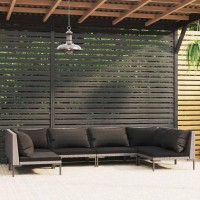 vidaXL 6 Piece Patio Lounge Set with Cushions Poly Rattan Dark Gray