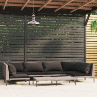 vidaXL 7 Piece Patio Lounge Set with Cushions Poly Rattan Dark Gray