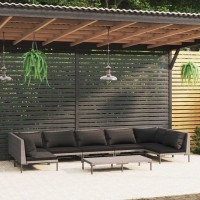 vidaXL 8 Piece Patio Lounge Set with Cushions Poly Rattan Dark Gray