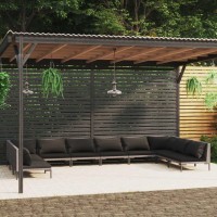 vidaXL 10 Piece Patio Lounge Set with Cushions Poly Rattan Dark Gray