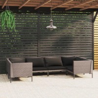 vidaXL 6 Piece Patio Lounge Set with Cushions Poly Rattan Dark Gray