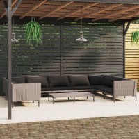 vidaXL 10 Piece Patio Lounge Set with Cushions Poly Rattan Dark Gray