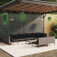 vidaXL 10 Piece Patio Lounge Set with Cushions Poly Rattan Dark Gray