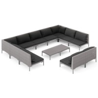 vidaXL 12 Piece Patio Lounge Set with Cushions Poly Rattan Dark Gray