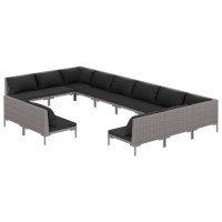 vidaXL 12 Piece Patio Lounge Set with Cushions Poly Rattan Dark Gray