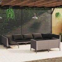 vidaXL 9 Piece Patio Lounge Set with Cushions Poly Rattan Dark Gray