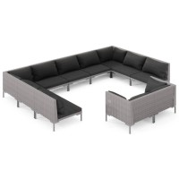 vidaXL 11 Piece Patio Lounge Set with Cushions Poly Rattan Dark Gray