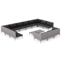 vidaXL 14 Piece Patio Lounge Set with Cushions Poly Rattan Dark Gray