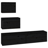 vidaXL TV Stands 4 Pcs Black Solid Wood Pine