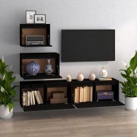 vidaXL TV Stands 4 Pcs Black Solid Wood Pine