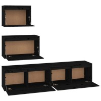 vidaXL TV Stands 4 Pcs Black Solid Wood Pine