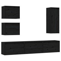 vidaXL TV Stands 6 Pcs Black Solid Wood Pine