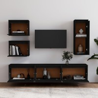 vidaXL TV Stands 6 Pcs Black Solid Wood Pine