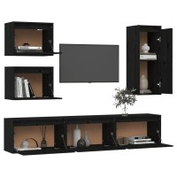 vidaXL TV Stands 6 Pcs Black Solid Wood Pine