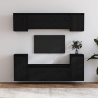 vidaXL TV Stands 6 pcs Black Solid Wood Pine