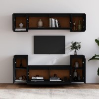 vidaXL TV Stands 6 pcs Black Solid Wood Pine