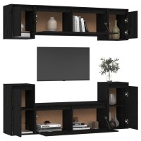 vidaXL TV Stands 6 pcs Black Solid Wood Pine