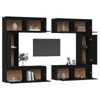 vidaXL TV Stands 6 pcs Black Solid Wood Pine