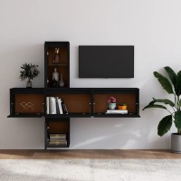 vidaXL TV Stands 5 Pcs Black Solid Wood Pine