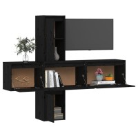 vidaXL TV Stands 5 Pcs Black Solid Wood Pine