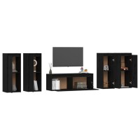 vidaXL TV Stands 5 pcs Black Solid Wood Pine