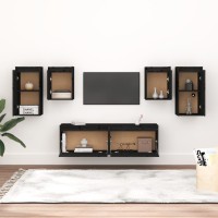 vidaXL TV Stands 6 Pcs Black Solid Wood Pine