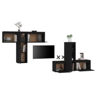 vidaXL TV Stands 6 Pcs Black Solid Wood Pine