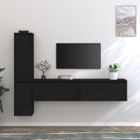 vidaXL TV Stands 4 Pcs Black Solid Wood Pine