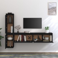 vidaXL TV Stands 4 Pcs Black Solid Wood Pine