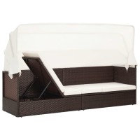 vidaXL Patio Sofa with Canopy Poly Rattan Brown