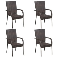 Vidaxl Stackable Patio Chairs 4 Pcs Poly Rattan Brown