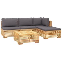 Vidaxl 5 Piece Patio Lounge Set With Cushions Solid Wood Teak