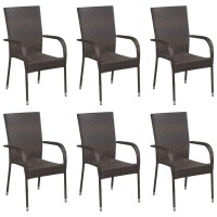 Vidaxl Stackable Patio Chairs 6 Pcs Poly Rattan Brown