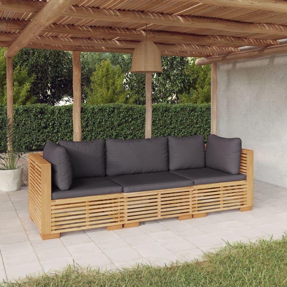 Vidaxl 3 Piece Patio Lounge Set With Cushions Solid Wood Teak