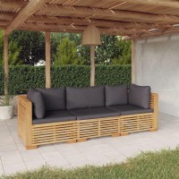 Vidaxl 3 Piece Patio Lounge Set With Cushions Solid Wood Teak