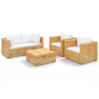 Vidaxl 5 Piece Patio Lounge Set With Cushions Solid Wood Teak