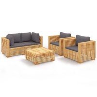 Vidaxl 5 Piece Patio Lounge Set With Cushions Solid Wood Teak