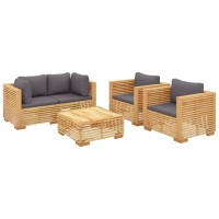 Vidaxl 5 Piece Patio Lounge Set With Cushions Solid Wood Teak